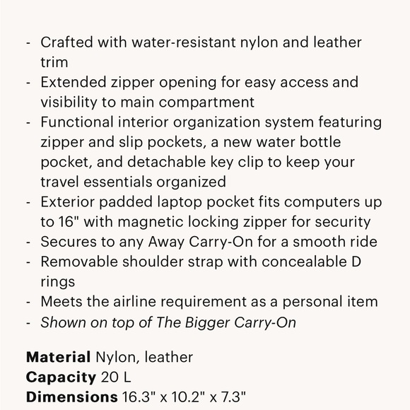 AWAY The Everywhere Bag - Black Nylon Leather Personal Item Travel Duffle Bag - Picture 6 of 10